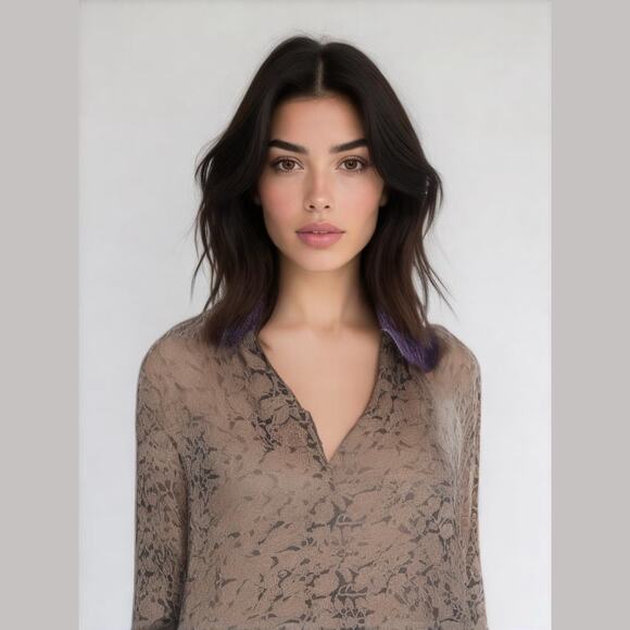 Joie Purple Tan Silk Floral Paisley Long Sleeve Flowy Hippie Boho Blouse Top XXS - Picture 1 of 9